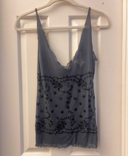 Blumarine Women’s Sheer Mesh Beaded Floral V-Neck Camisole Tank Gray 12 picture