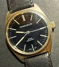 Caravelle Vintage 70s Manual Wind 31mm Black Dial Water-Resist Leather picture
