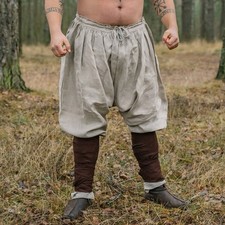 NWT Grimfrost Clan Baltic Linen Viking High Breeches Natural Drawstring Large picture