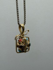 Vintage 18K Yellow Gold Multi Gemstone 3D Gift Box Pendant 12.9g - Unique.   picture