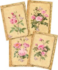 8 ROSE NOTE CARDS VINTAGE INSPIRED GLOSSY BLANK IVORY ENVELOPES ORGANZA BAG picture