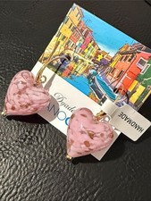 18K Gold Plate Bronze Murano Glass Heart Shaped Dangle Earrings Dyadema Italian picture