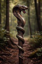 Wooden walking stick hand carved Cobra snake handmade wooden walking cane picture