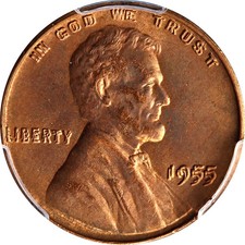 Lincoln 1 Cent 1955 Double Die Obverse Red and Brown Key Date picture