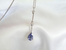 Vintage 14K White Gold Blue Heated Tanzanite Diamond Modern Pendant Necklace picture