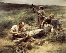 Oil painting leon augustin lhermitte - la fenaison farmer's family in landscape picture