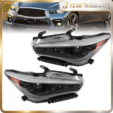 LED Projector Headlight Assembly Pair Black DRL For 2014-22 Infiniti Q50 w/o AFS picture