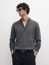 QI Cashmere Heathered Gray Quarter Zip  Sweater Size Medium preppy Old Money picture