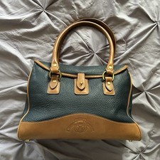 Vintage Ghurka Leather Top Handle Bag Blue Pebble Leather Designer Handbag Purse picture