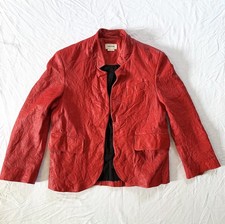 Zadig & Voltaire Women’s Crinkled Red Leather Blazer Jacket Size 6 picture