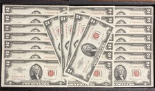 ✯ Two Dollar Red Seal Lot $2 Bill AU+ / UNC ✯ Rare About Uncirculated Notes ✯ picture