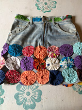 Vintage 1980s Lee Women’s Denim Jean Skirt Floral Stitch “Butts Up”-Handmade picture
