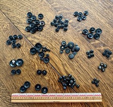 Lot of 112 Antique Victorian Faceted Black Glass Buttons French Jet Mixed Sets picture