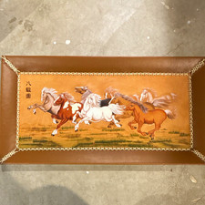 Real GENUINE LEATHER Wall Hanging Horses Chinese Handmade Vintage Art Unique picture