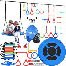 Hapfan 65ft Ninja Warrior Obstacle Course for Kids with Tree Swing, 11 Obstacles picture