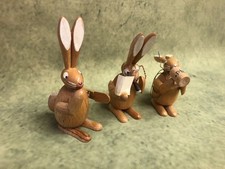 Vintage Erzgebirge Wooden Easter Bunny Rabbit Musician Band Figurine German Set picture