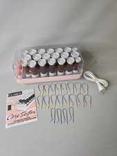 Vintage Pink Clairol Velvet Hot Rollers Hair Setter KF-20-1 with 20 clips VGC picture