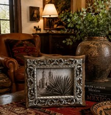 VTG Mex Pewter Wood Picture Frame Hand Carved Rustic Hacienda   Spanish Colonial picture