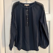 NWT Ann Taylor LOFT Women's Navy Blue Lace Blouse Women's S picture