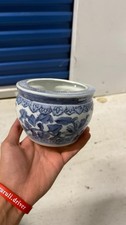 Chinoiserie Blue & White Ceramic Planter Cachepot Butterfly Floral Motif picture