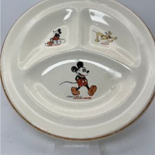 Vintage Walt Disney Mickey Mouse Pluto Divided Plate Patriot China USA 1930s picture