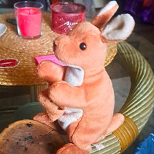 Vintage Brown & White Kangaroo Plush Stuffed Animal w/ Baby Joey Small 2005 picture