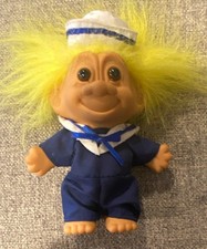 Vintage Russ Troll Doll Yellow, Hair Brown Eyes Sailor Outfit  5 in picture