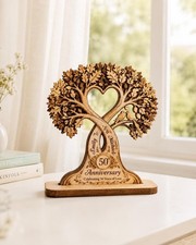 Personalized 50th Anniversary Gift, Golden Anniversary Love Tree Plaque, Custom picture