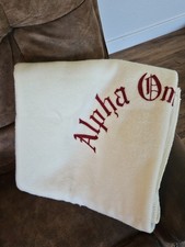 Vintage 1970s Alpha Omicron Pi Sorority Stadium Throw Blanket Gothic Script picture