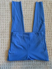 lululemon Women's 4 Blue Ribbed Athletic Leggings Solid Logo picture