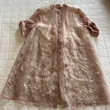 Offelleen Pink Floral Embroidered Shirt Cuffed Long Sleeve Cottagecore Fits S/M picture
