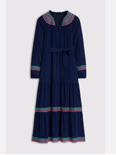 Boden Womens Embroidered Yoke Midi Dress UK 14R US 10 R Navy Blue D1130 NWT picture
