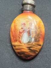 A-047 Antique Vintage French or British Sterling & Porcelain Perfume Bottle picture