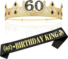 60TH Birthday King Crown and Birthday King Sash,60TH Birthday Gifts for Men. Bir picture