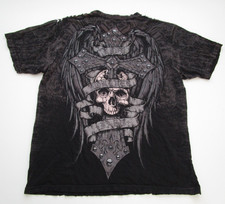 Mens XL Affliction T Shirt Skull Cross Black SS picture