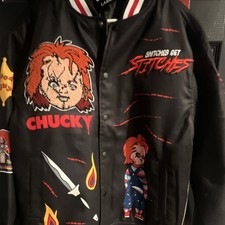 Reason Men's Black/Red Varsity Jacket Snap Front Embroidered Logo Pockets L picture