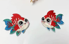 1 pair Goldfish Embroidery sew on Patch 2+1/2 x 2+1/4 inch  picture