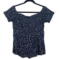 Old Navy Dark Blue Floral Blouse - Size Large picture