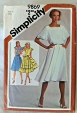 Vtg 1980 SIMPLICITY PATTERN 9869 - ONE-PIECE DRESS with Multiple Options - Sz 10 picture