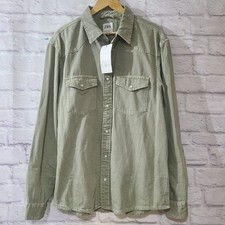 Zara Denim Western Pearl Snap Shirt Men's Size XL Green-Gray Long Sleeve New picture