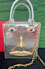 SCHIAPARELLI Style Face Bag Schiaparelli inspired Anatomy  Leather SILVER w/BOX picture