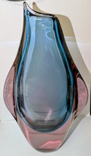 VTG Murano Style MCM “Penquin” Sommerso Art Glass Vase By Flavio Poli picture
