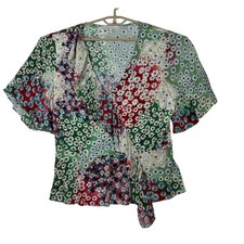 Eri + Ali Anthropologie Womens Patchwork Daisy Blouse XL Ruffle Feminine Fairy picture
