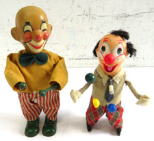 Vintage Russ Berrie Wind Up Toy Clown Drum Player / Clown w/ Balloons Set of 2 picture