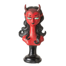 Lady Devil Bust with LED Light Gothic Red Devil Statue & Spooky Shelf Décor picture
