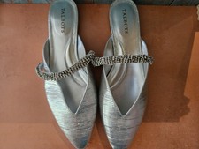 Talbots Edison Embellished Silver Crinkle Lame Mules 8.5 New in box picture