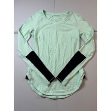 Lululemon Run First Base Long Sleeve Mint Green Thumbhole Top Black Women 6 picture