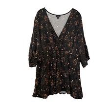 Torrid Plus 2X Tunic Surplice Witchy Goth Skulls Keys Sun Moon Stars Halloween picture