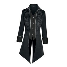 MOFOVELY Men Victorian Steampunk Tailcoat Pirate Coat Jacket Large Black picture