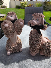 Vtg 1950s Pink Spaghetti Poodle Figurines Japan MCM 7.5” Rhinestone Eyes Collars picture